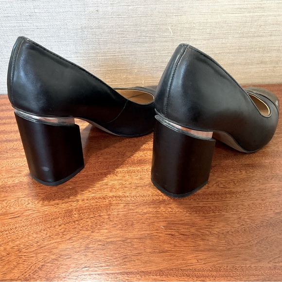 Franco sarto roller black leather block heel cap toe slip on pumps - Picture 6 of 12